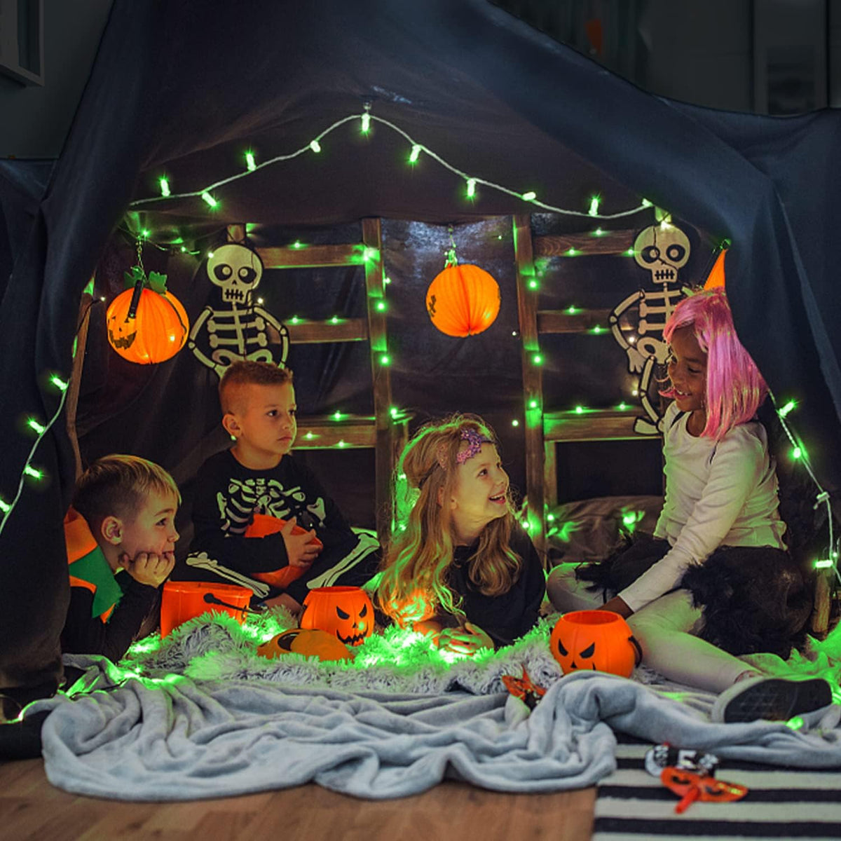 JMEXSUSS Connectable 100 LED Green Halloween Lights, 8 Modes Plug-in Green Christmas Lights Indoor