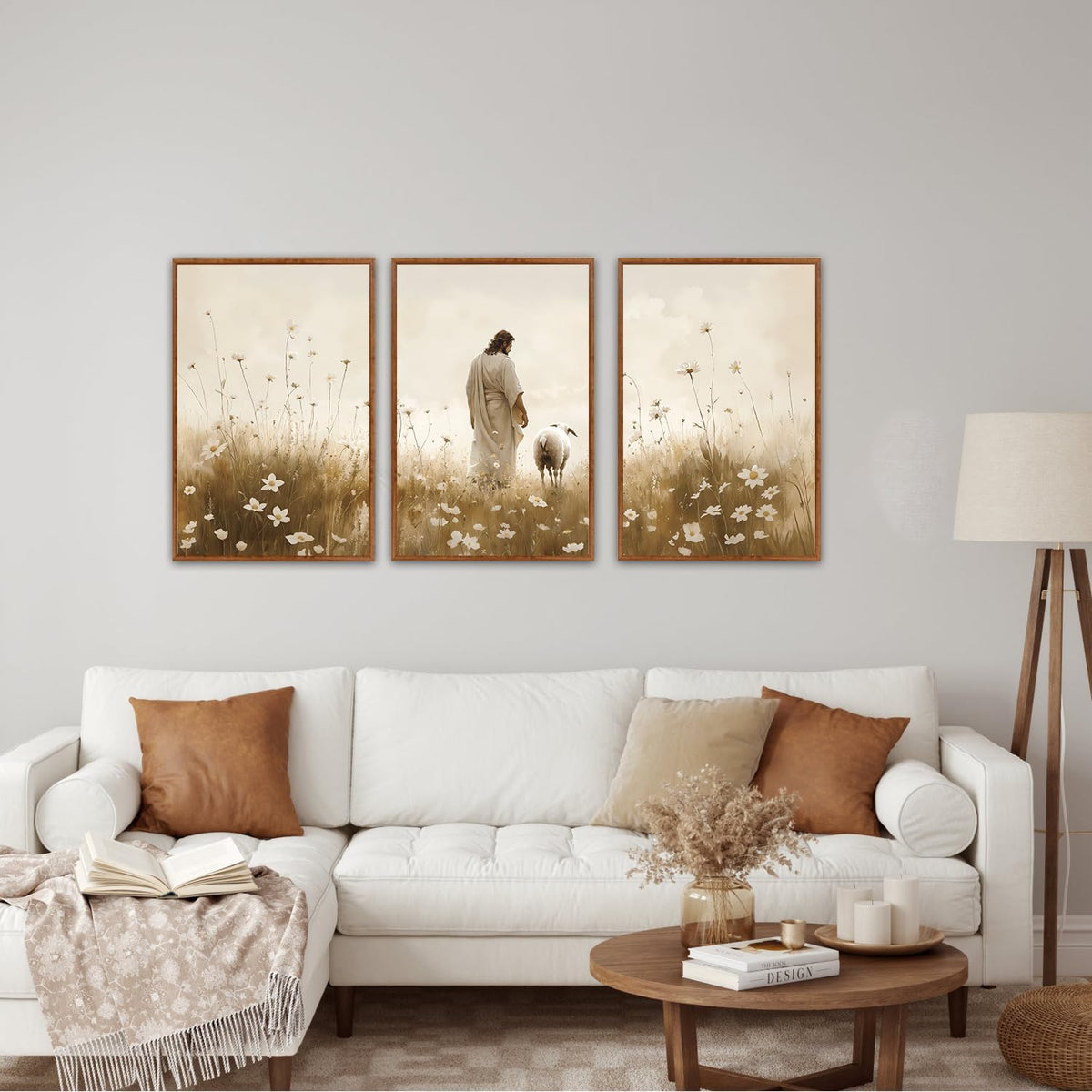 KAIRNE Jesus Framed Canvas Wall Art,Lost Sheep Wall Decor Set of 3(16”X24”),Holy Christian Art