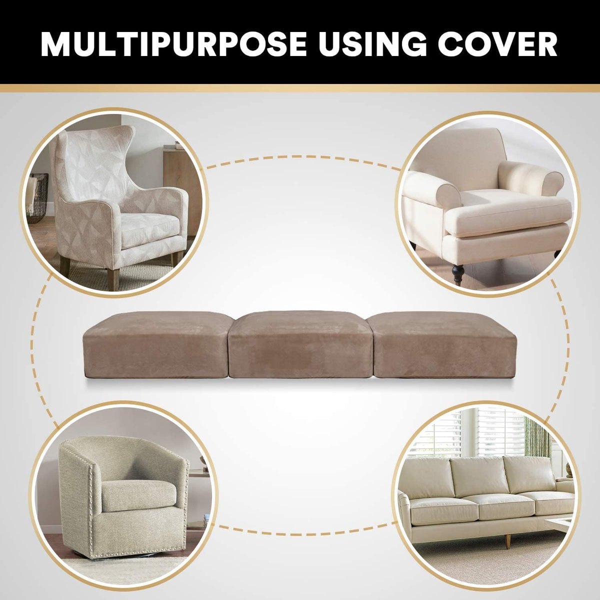 PrinceDeco Velvet Stretch Couch Cushion Cover Soft Cushion Slipcover for Chair Loveseat Sofa