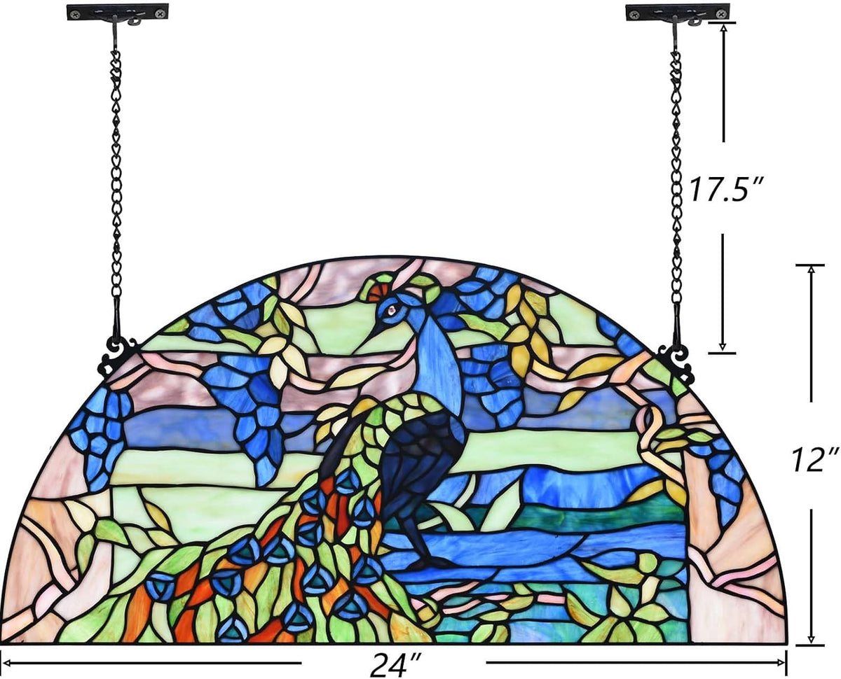 Bieye W10093 Peacock in Garden Tiffany Style Stained Glass Window Panel for Home Decor (Blue