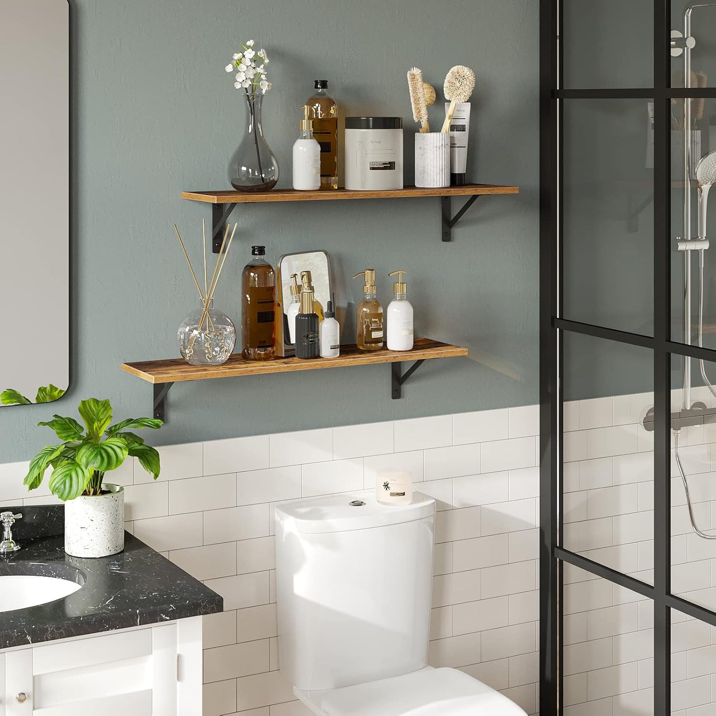 DINZI LVJ Long Wall Shelves, Set of 4, 31.5Inch Wall Mounted Shelves, Extra Large Wall Storage