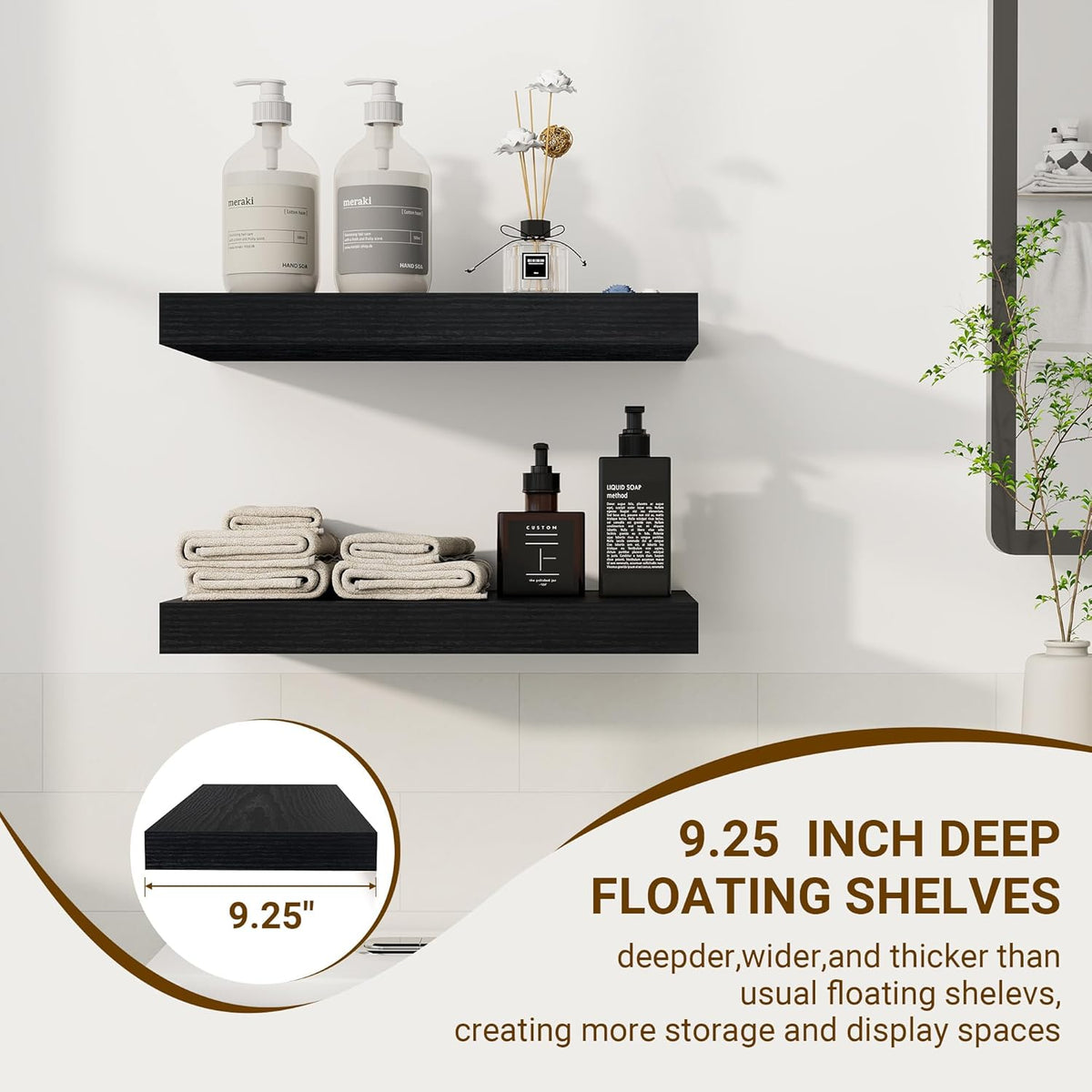 16 Inch Floating Shelves, 16"x9.25"x1.5" Inch Deep Floating Shelves for Wall, Wooden Shelves for