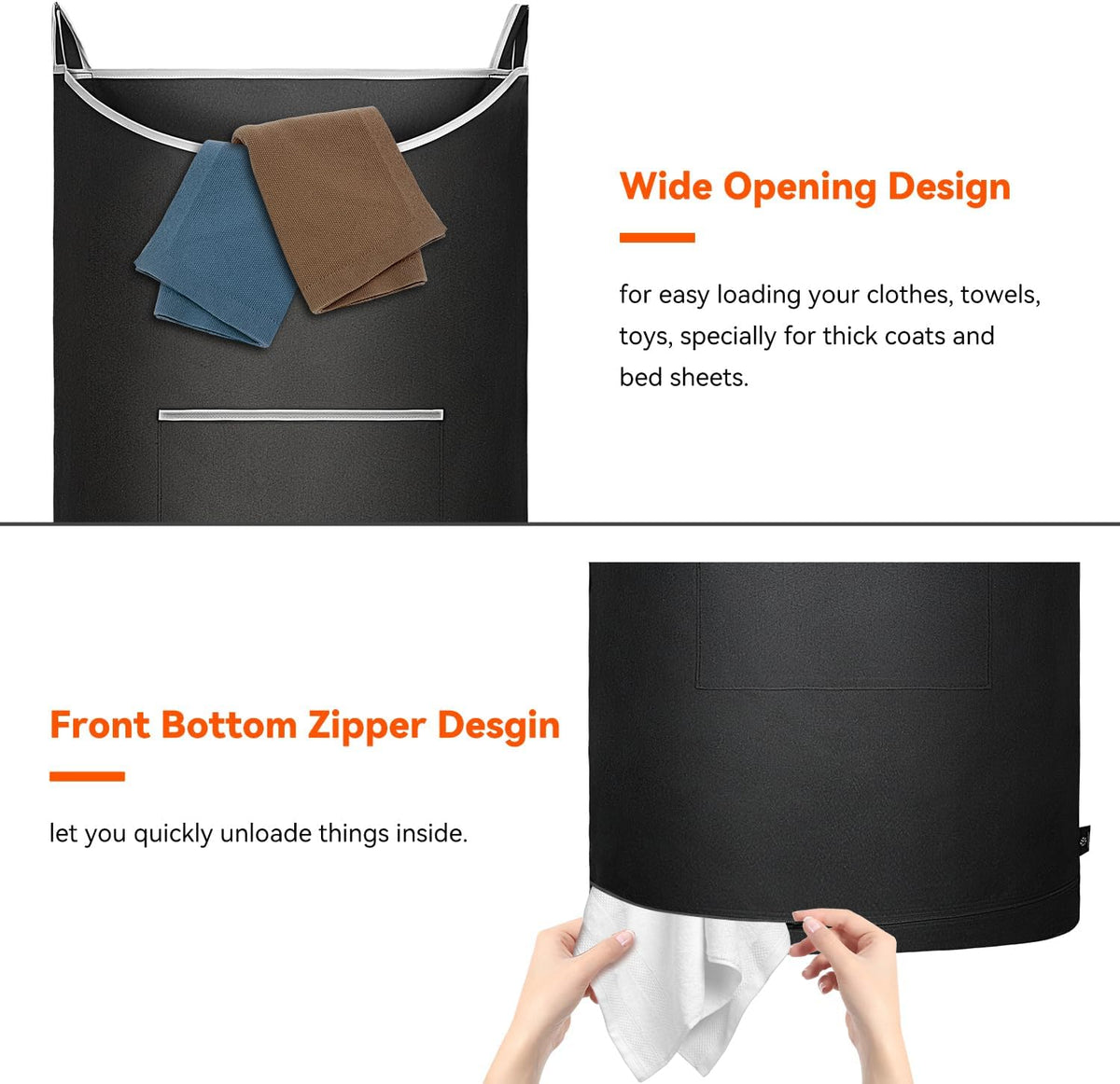 XL Hanging Laundry Hamper Bag, Black Door Hanging Hamper with Large Openging, Hanging Laundry Bag