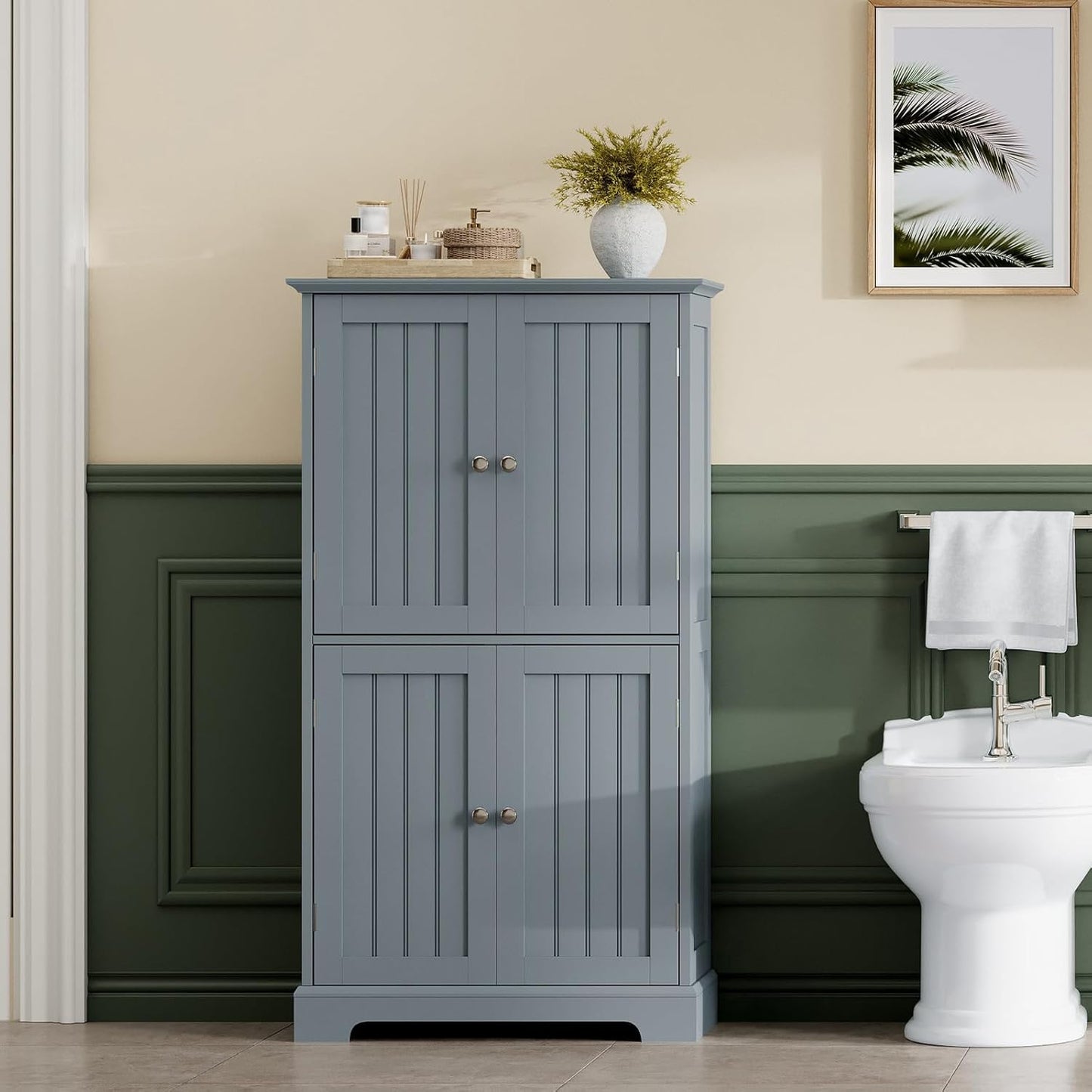 ChooChoo Bathroom Floor Cabinet, Modern Bathroom Storage Cabinet with 4 Doors and Adjustable