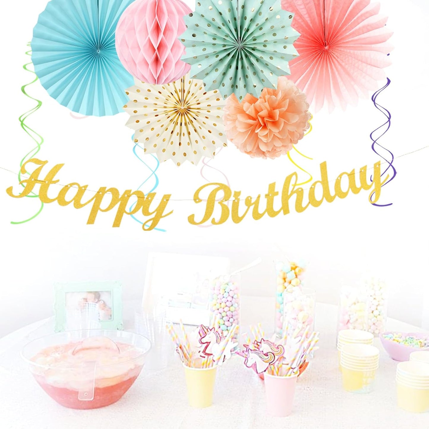 Pastel-Rainbow Classroom Girls Birthday Party-Decorations - 21pcs Happy Banner Decor, Colorful