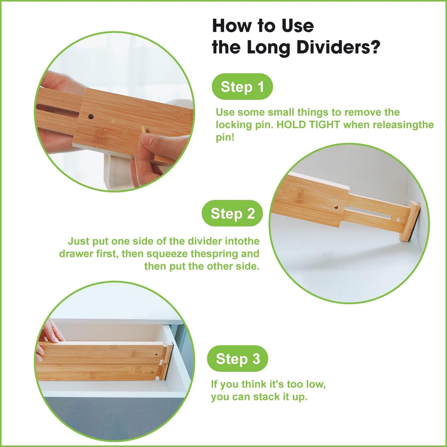 ANTOWIN Bamboo Drawer Dividers Organizers 16pcs, Expandable Drawer Separators Splitter, 17-22