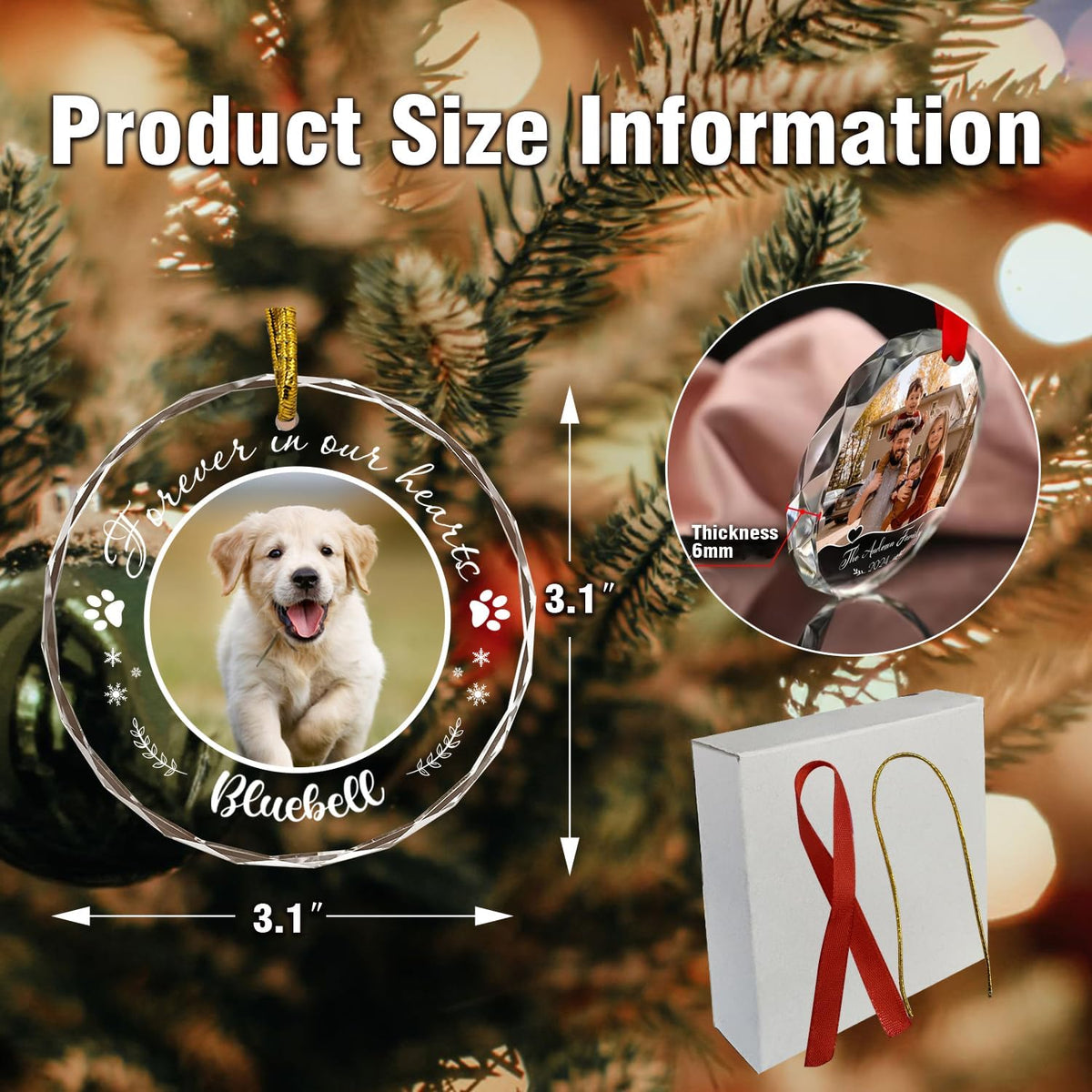 Personalized Pet Photo Ornaments, Dog Cat Custom Crystal Ornaments with Pictures for Pet Owner