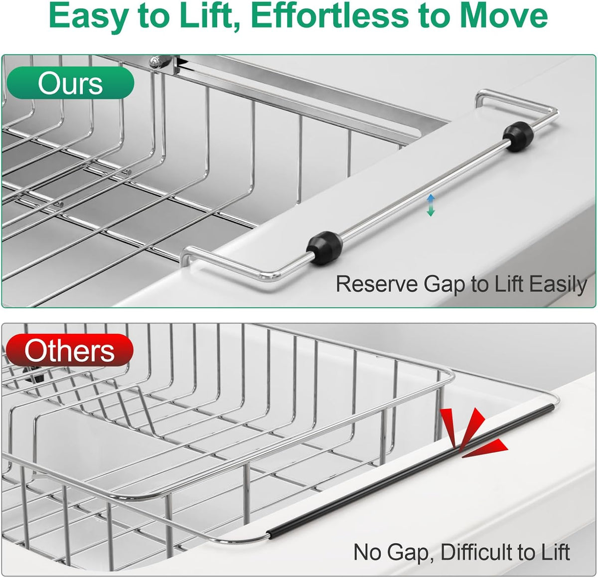 GSlife Expandable in Sink Dish Drying Rack - Stainless Steel Capacity Adjustable Over The Sink Dish