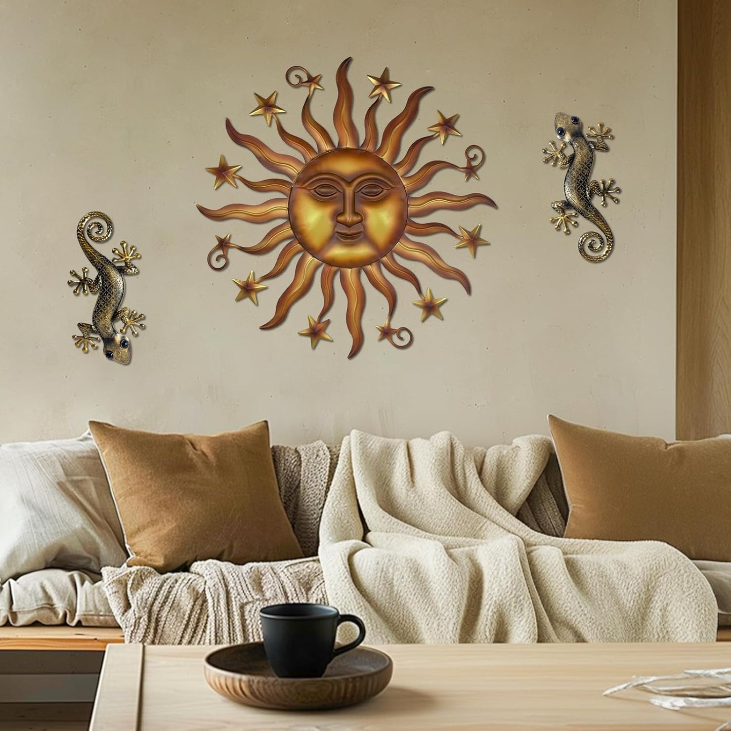 LIFFY 24" Sun Metal Wall Art Outdoor Decor - 3D Sun Face Metal Wall Sculpture - Hanging Decoration