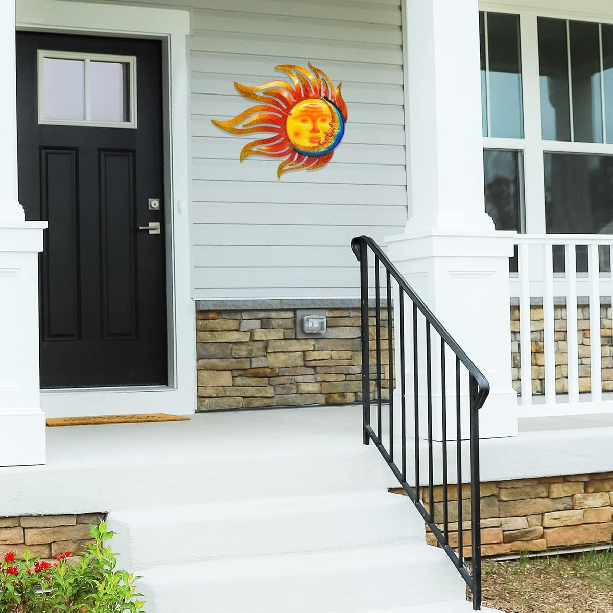 Sun Metal Wall Art Outdoor Decor Sun Moon Face Wall Decor Rust Proof Large Metal Sun(18Inch)