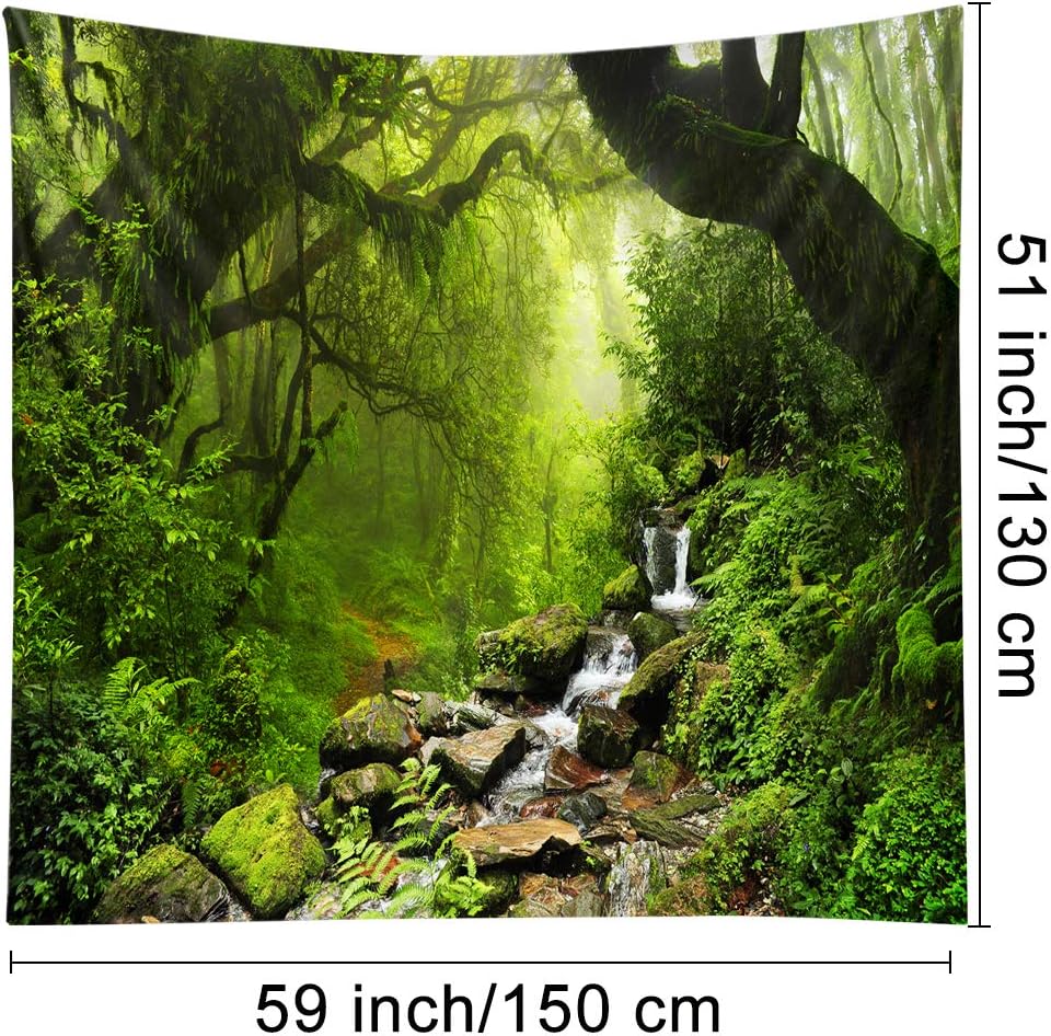 Llamazing Forest Tapestry - Green Creek, 60''L51''W - Magic Landscape for Living Room & Bedroom
