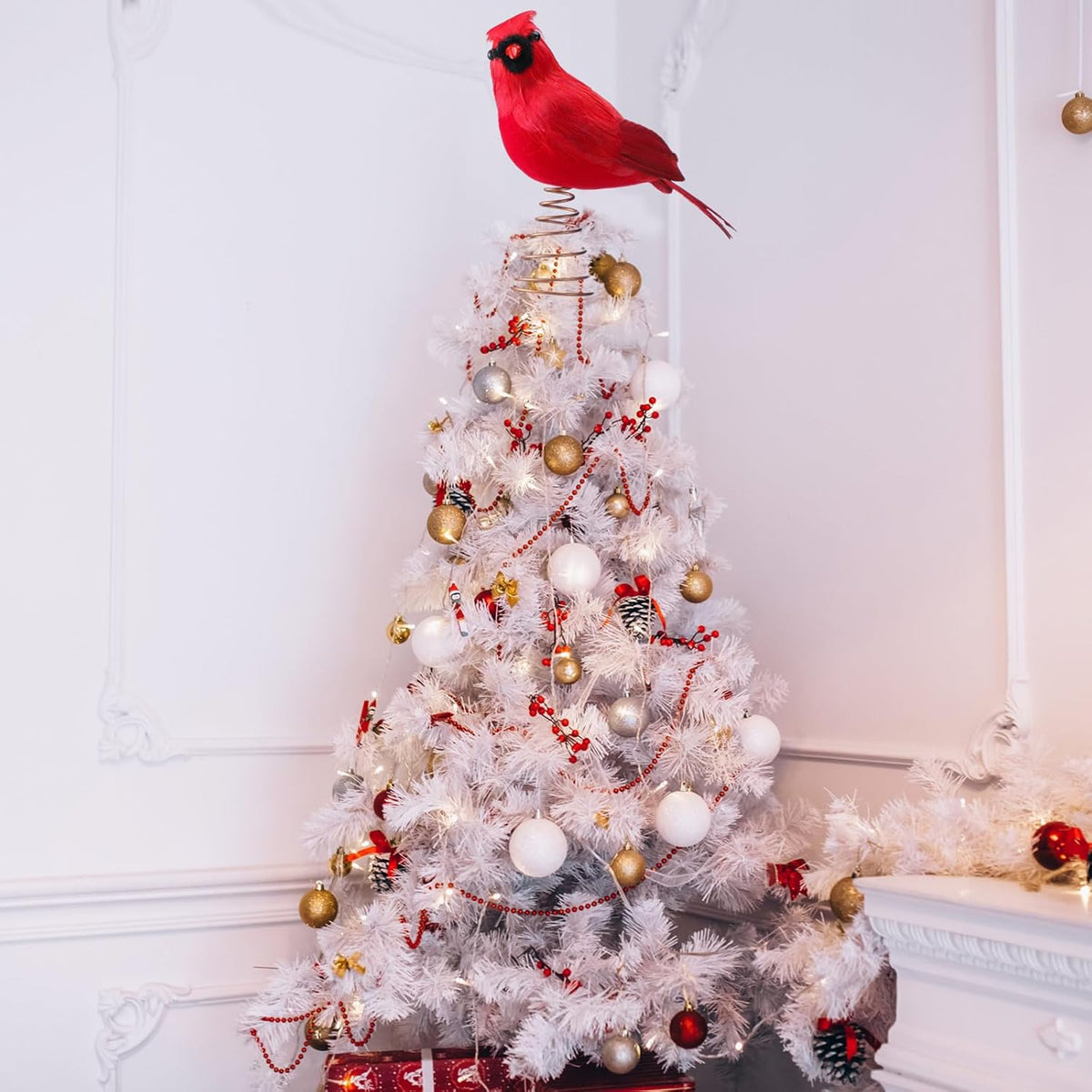 Retisee 11.8'' Cardinal Christmas Tree Topper Red Cardinal Christmas Tree Decoration Red Bird