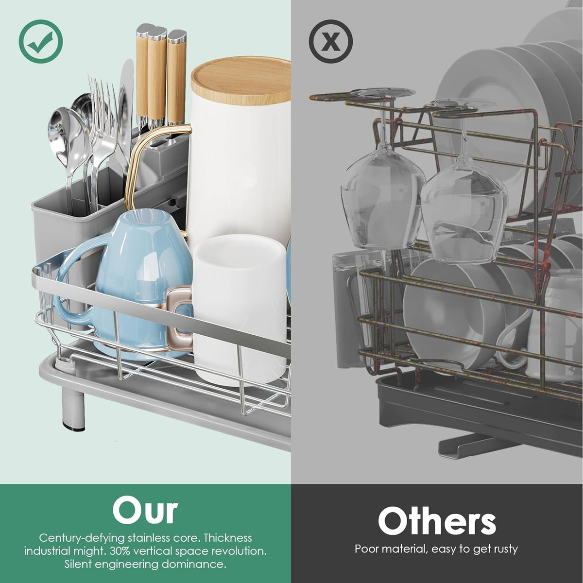 MOUKABAL Dish Drying Rack - Stainless Steel Dish Rack, Dish Racks for Kitchen Counter, Drying Rack