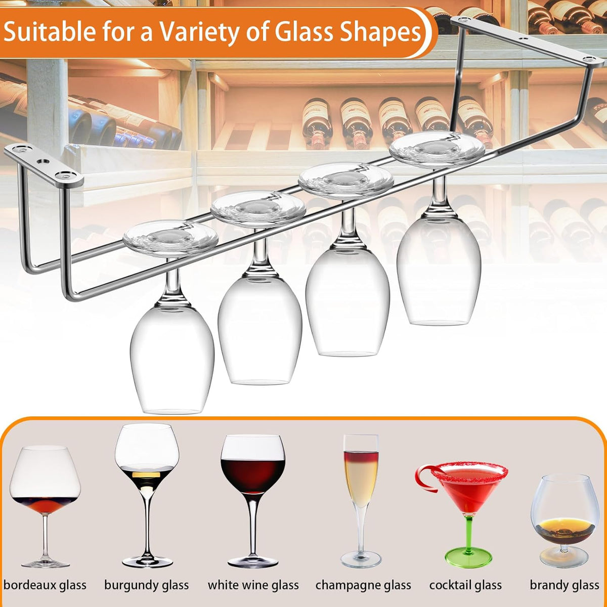 5 Pack Wine Glass Rack Stainless Steel Wine Glass Holder, 14inch Hanging Stemware Rack for Bar