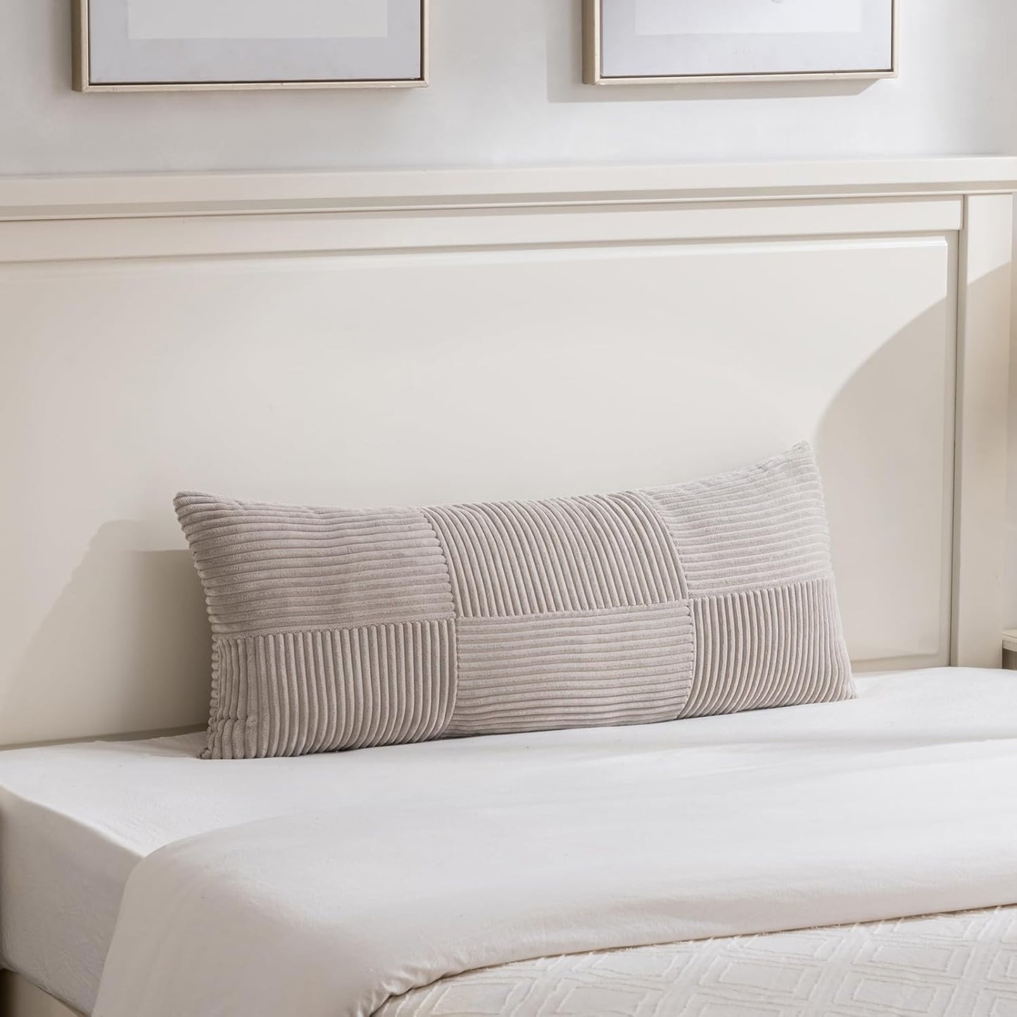 Fancy Homi Set of 2 Neutral Taupe Boho Long Lumbar Body Decorative Throw Pillow Cover 14x36 Inch
