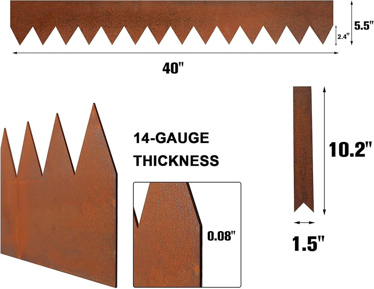 Worth Garden 6 Pack Pre-Rusted Cor-Ten Steel Landscape Edging - 40" L x 5.5" H Each (20ft Total)