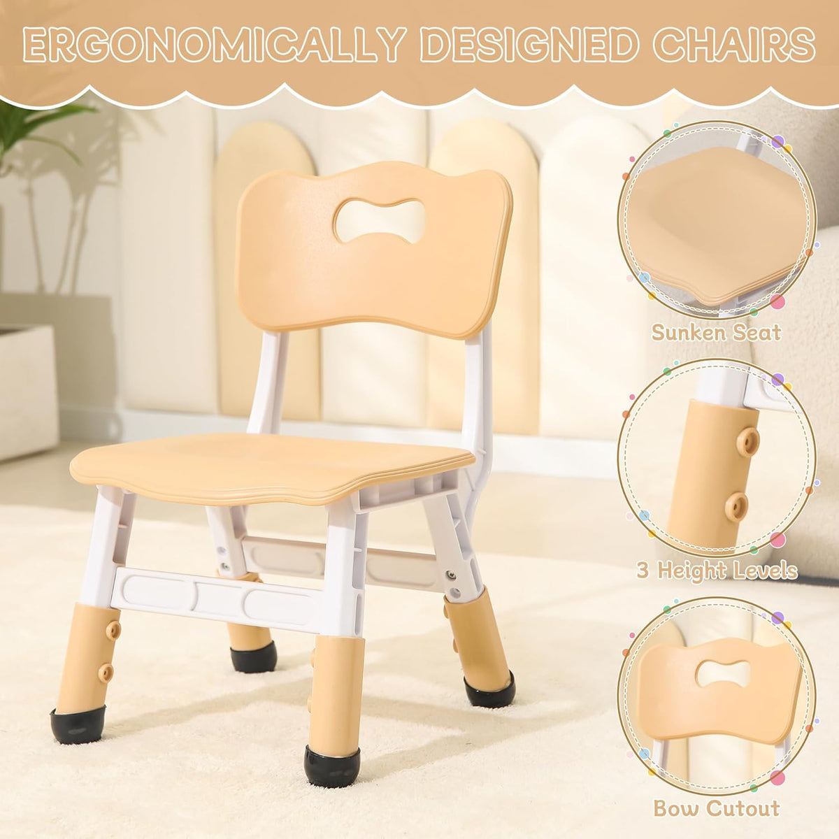 Height-Adjustable Kids Table and Chairs, 31.5''L x 23.6''W Toddler Table and 4 Chairs Set with