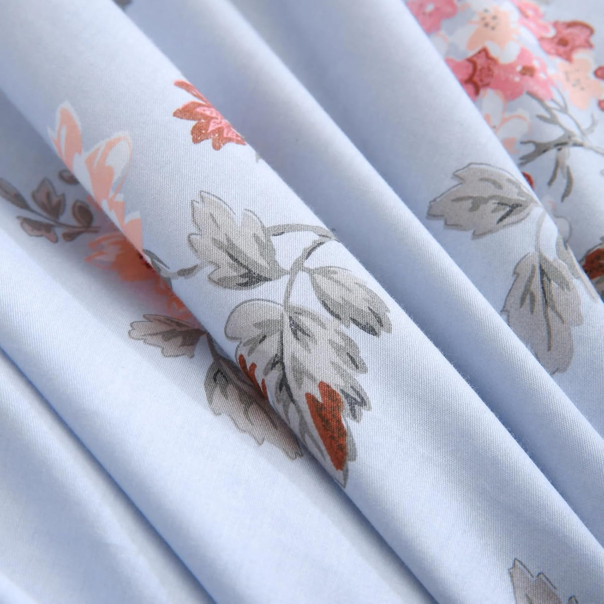 ABREEZE Floral Duvet Cover Queen Size Set Bird Flowers Bedding Set 100% Brushed Cotton Bedding