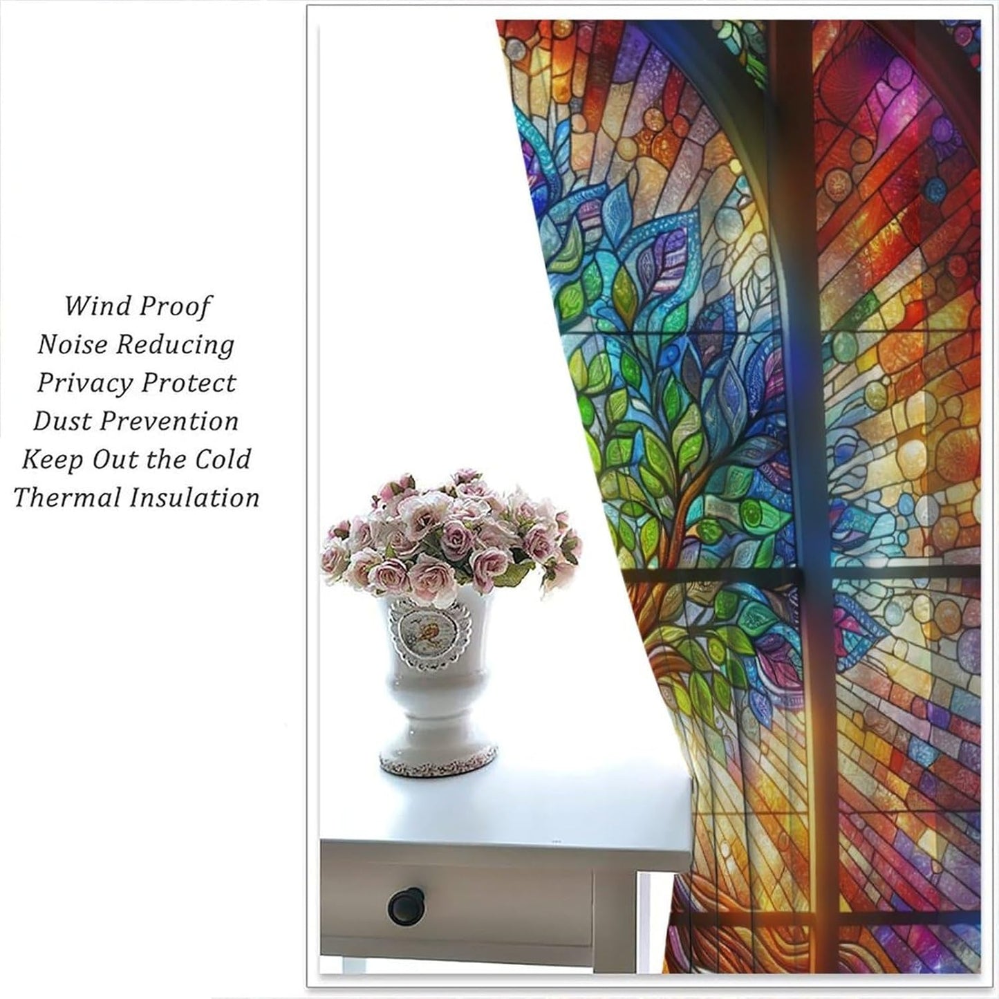 Stained Glass Curtains,Tree of Life Colorful Abstract Art Home Decor Drapes for Bedroom Living Room