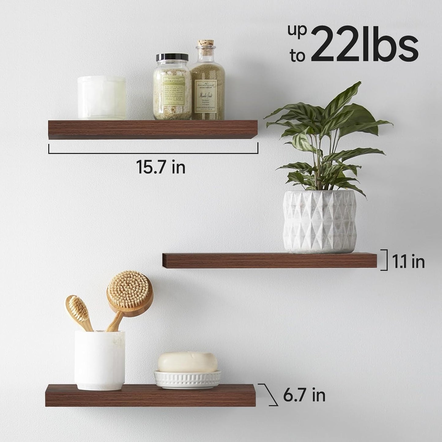 BAYKA Floating Shelves for Wall, Wall Mounted Rustic Wood Shelves for Bathroom, Bedroom, Living