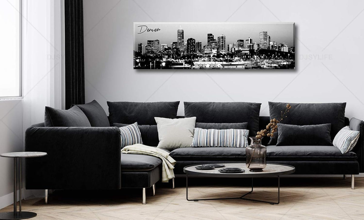 Black and White Wall Art Denver Skyline Cityscape Skyscrapers Canvas Print Painting Landscape USA