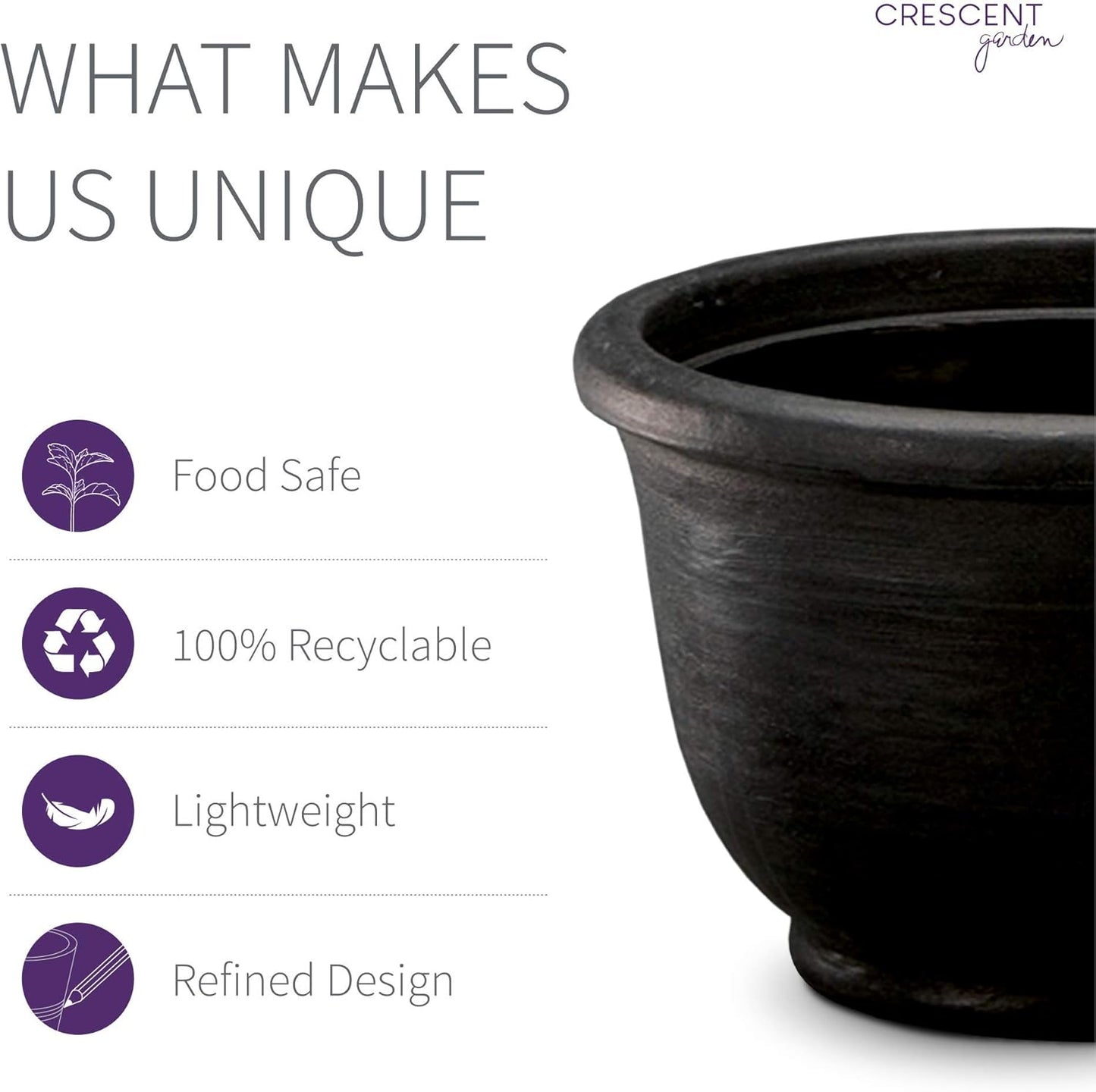 Crescent Garden Agave Planter, Charming Old-World Plant Pot, 14-Inch (Caviar Black)