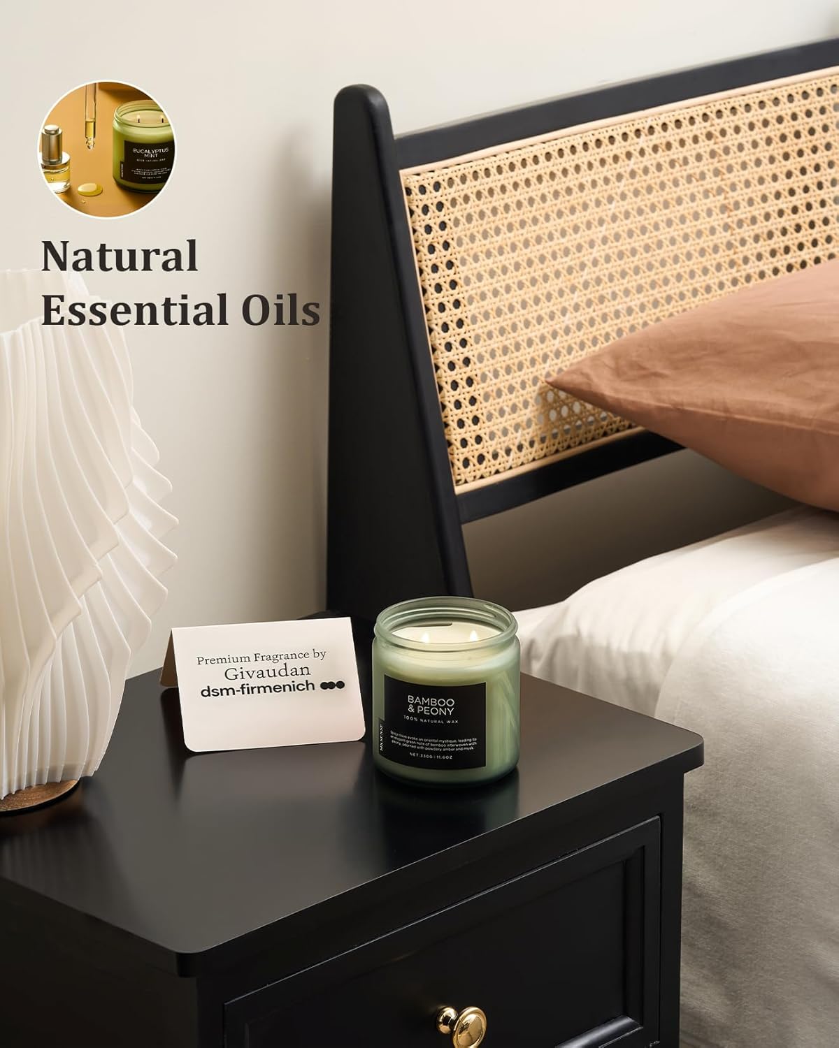 M&SENSE Bamboo Peony Scented Candle, 11.6oz Aromatherapy Jar Candle, 70 Hour Burn Time, Natural Soy