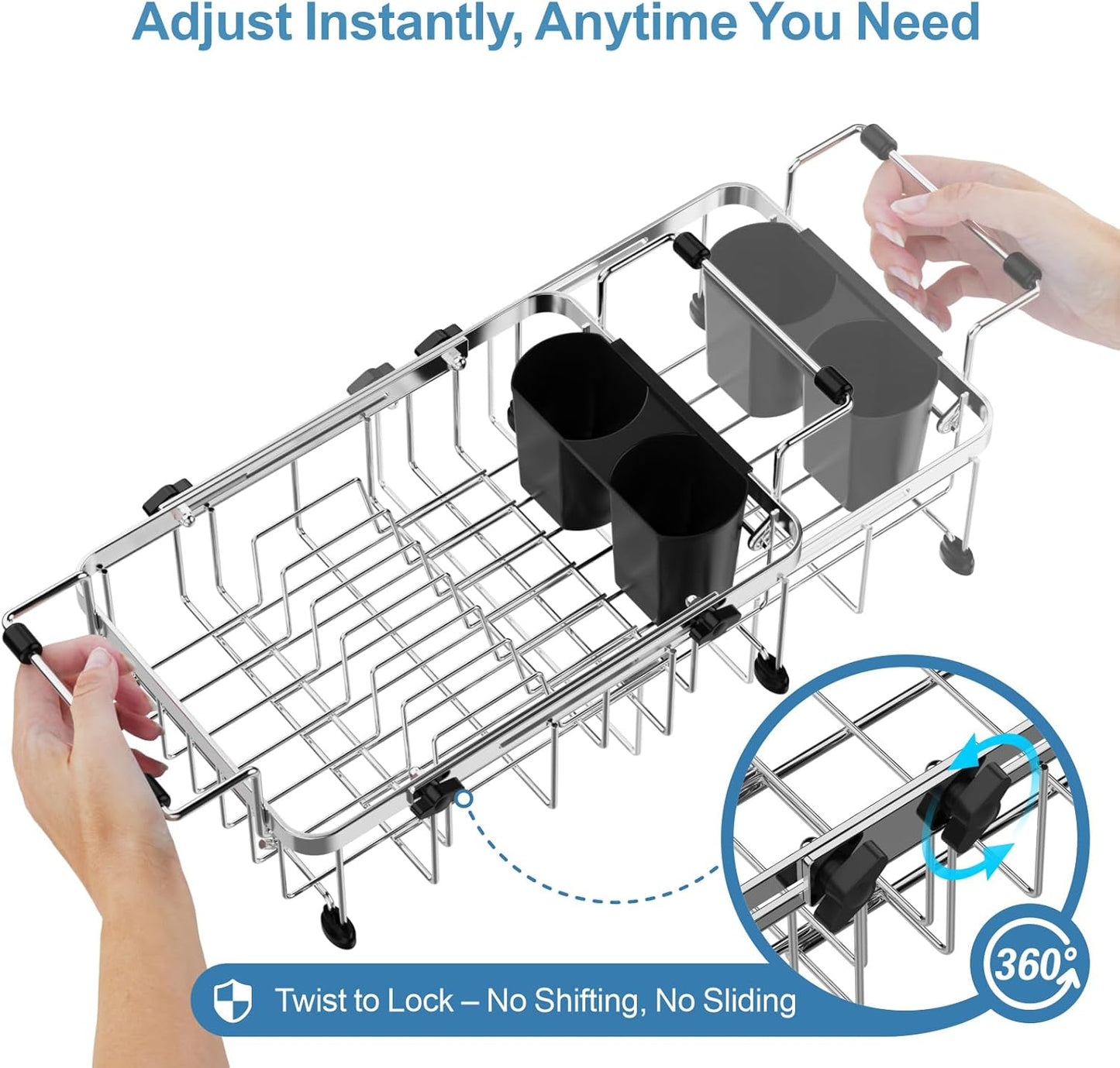 GSlife Expandable in Sink Small Dish Drying Rack - Stainless Steel Capacity Adjustable Over The