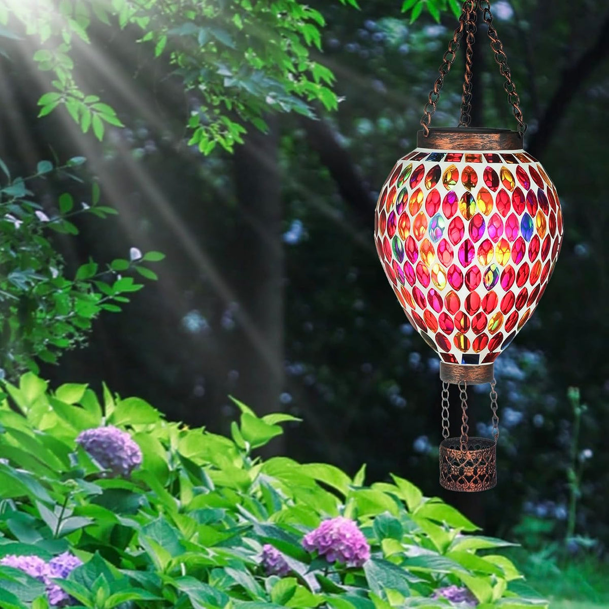 VOREEN Hot Air Balloon Solar Lantern, Mosaic Solar Outdoor Hanging Wind Light, Waterproof, Patio