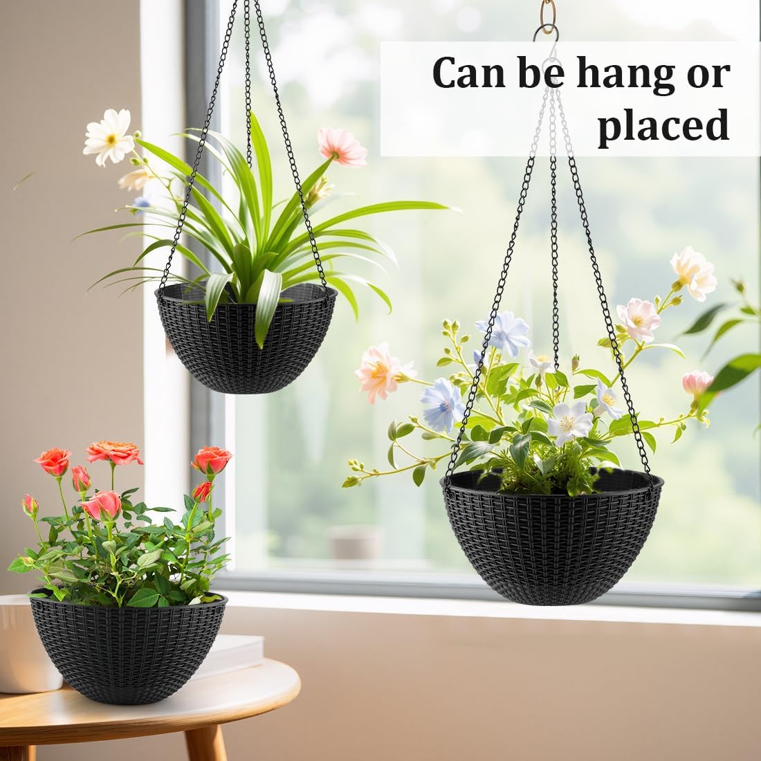 Hanging Planters for Indoor Outdoor Plants 8/10 Inch, 4 Packs Plant Hanger with Drainage Holes