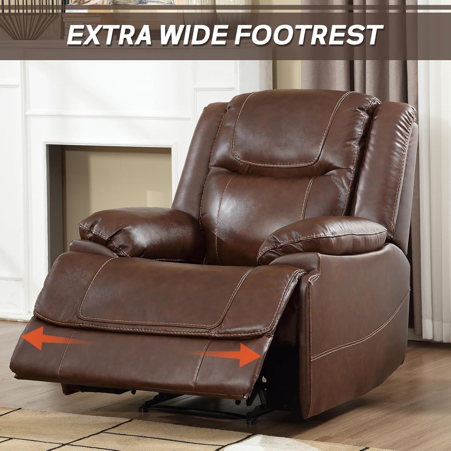 EBELLO Genuine Leather Manual Recliner Chair, Reclining Sofa Chair Couch for Living Room, Bedroom