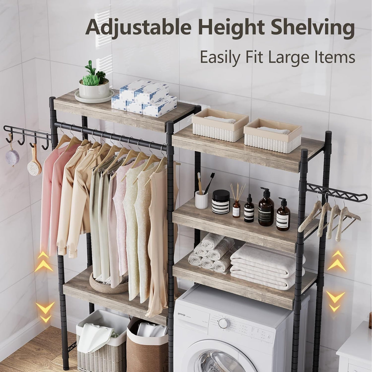 CABIHOME 5-Tier Over-The-Washer Shelf - Adjustable Height Laundry Organizer Space Saver