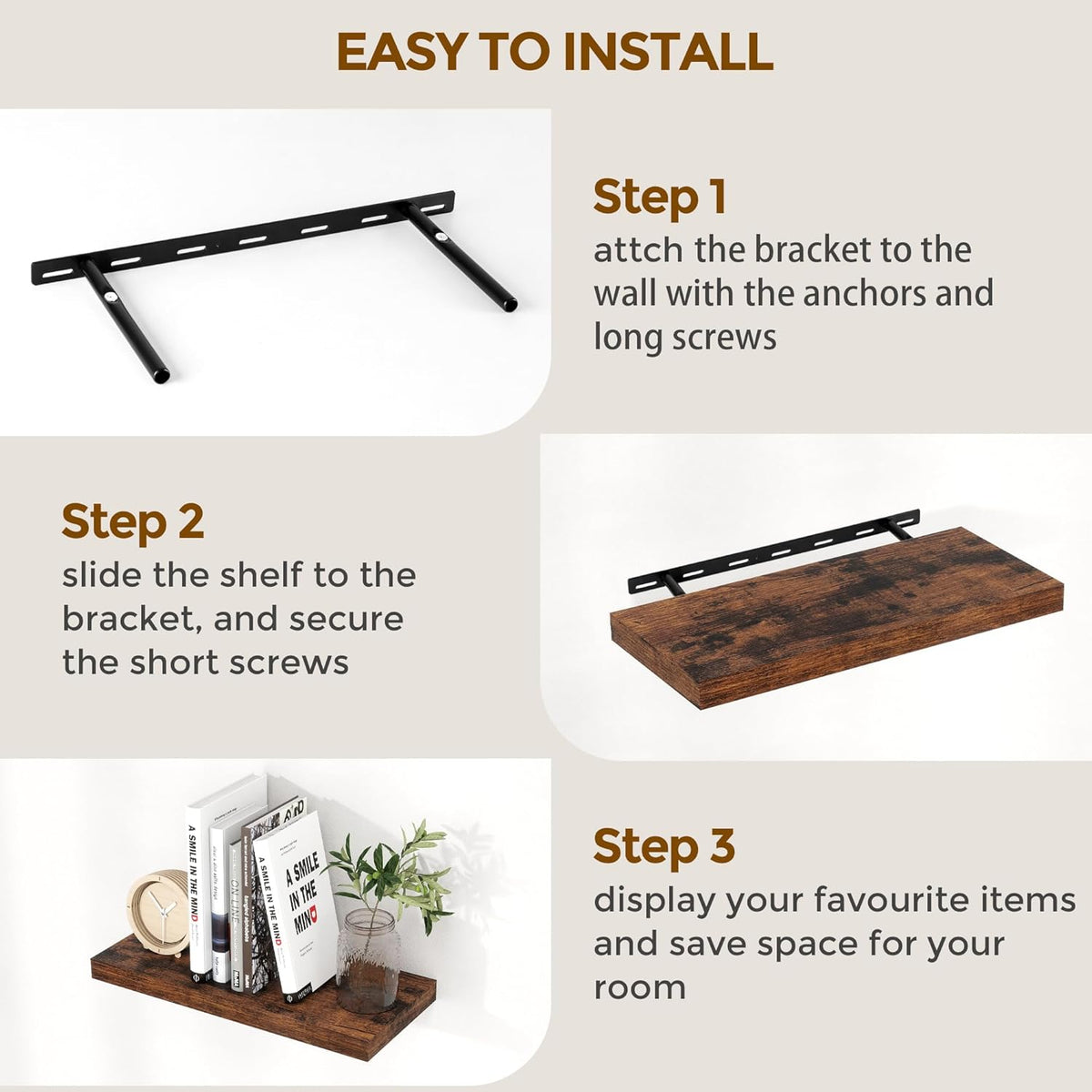 Fun Memories 16 Floating Shelves, 9 Inch Deep Wall Shelf for Bathroom, Rustic 16 x 9 Floating Shelf