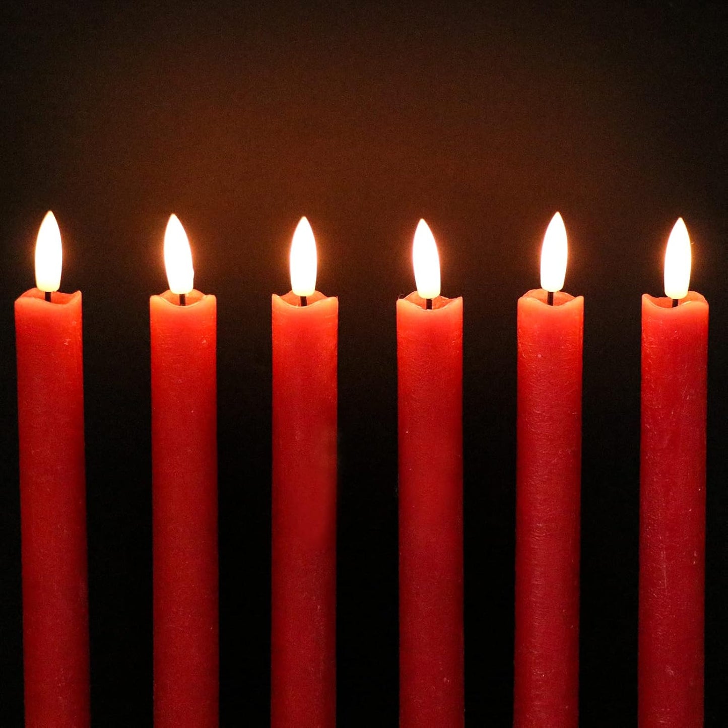 GenSwin Flameless Red Taper Candles Flickering with 10-Key Remote, Battery Operated Led Warm 3D