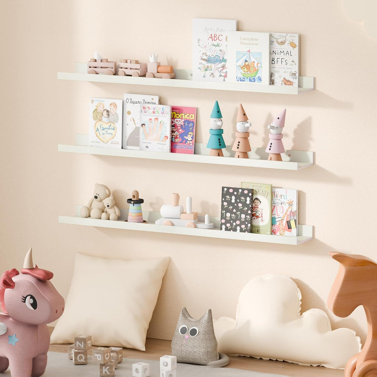 upsimples Floating Shelves for Wall, Wall Shelves for Decor Storage Set of 6, Wall Mounted Wood