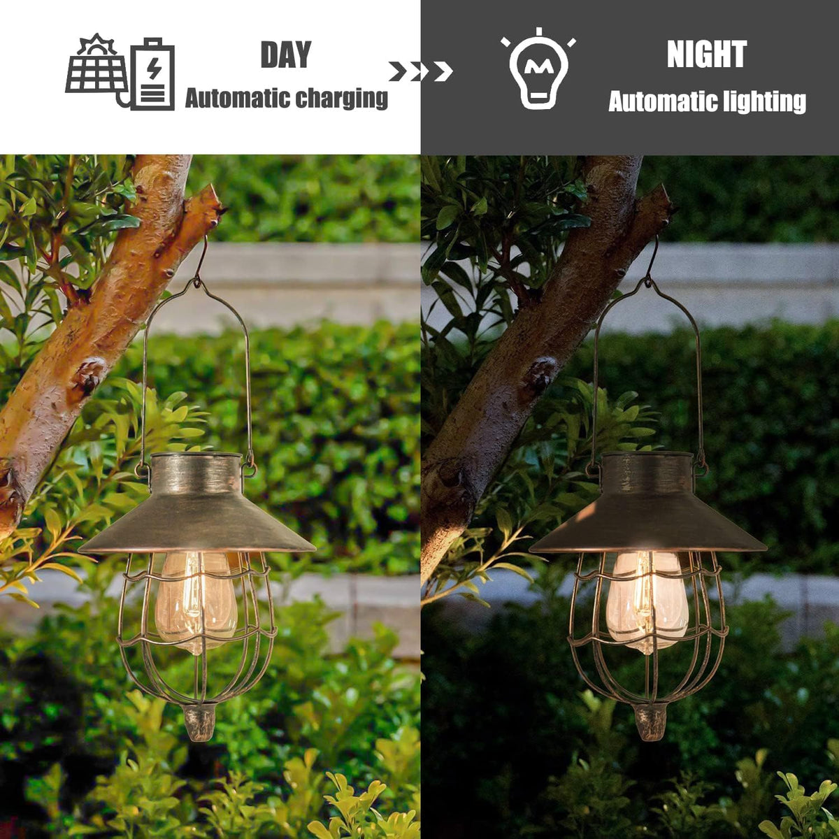 YAKii 2 Pack Solar Lantern Hanging Waterproof Outdoor Metal Solar Lamp with Warm White Light
