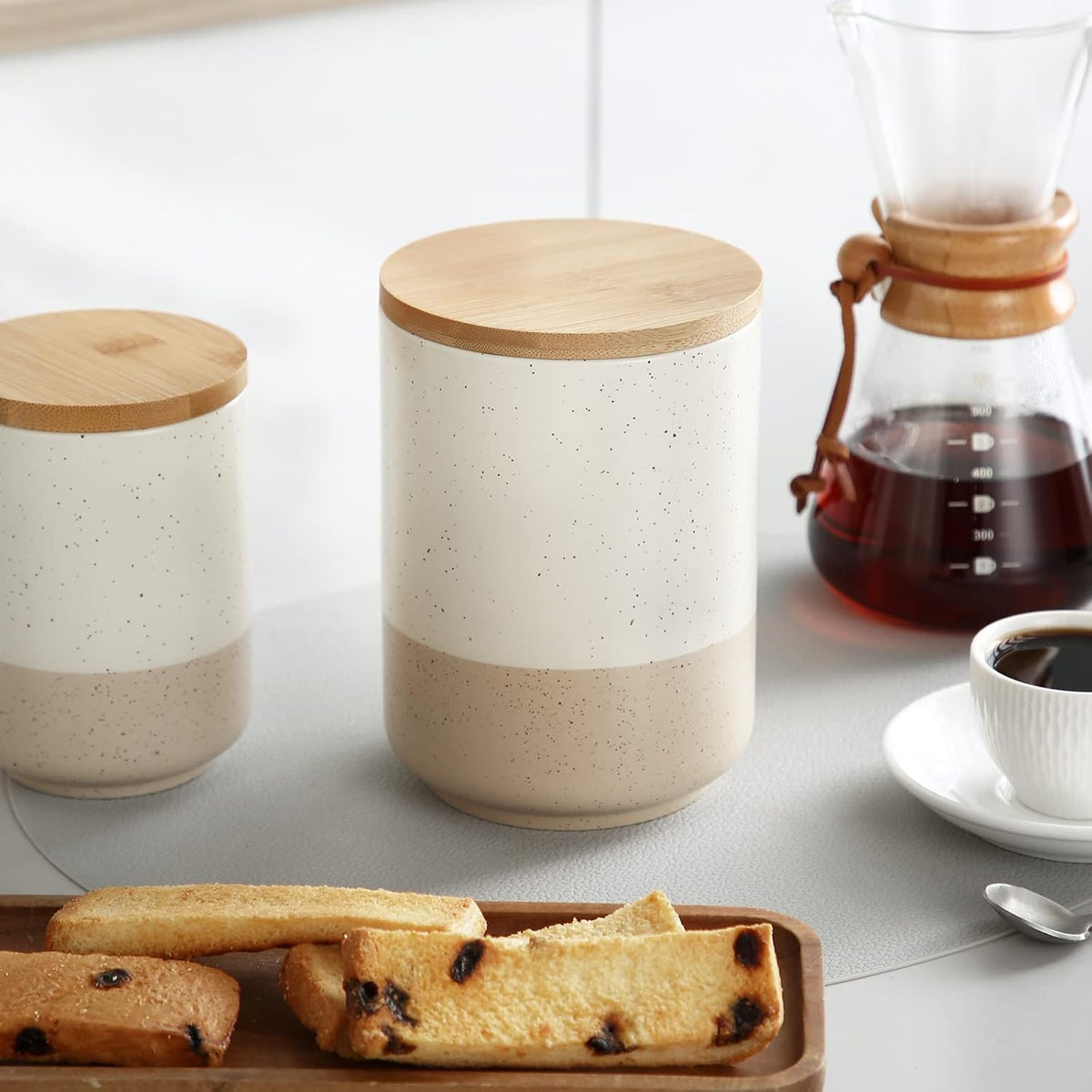vancasso Sabine Coffee Storage Jar, 36 Oz Ceramic Kitchen Canister with Airtight Wood Lids, Coffee