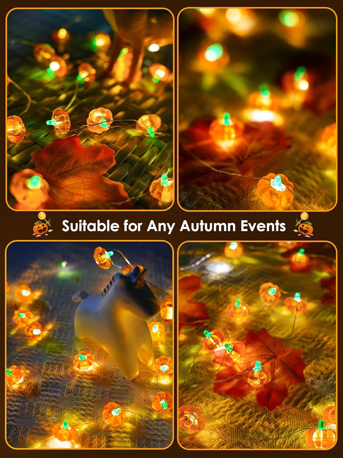 Fall Decorations 3D Pumpkin Fairy Lights Battery Operated with Remote, 10ft 30LED Fall Orange