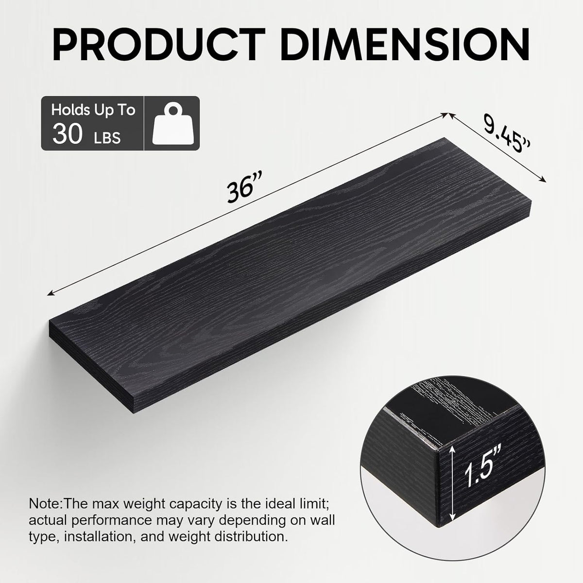 BAYKA Floating Shelves for Wall, 36 inches Long Wall Mounted Rustic Wood Shelves for Bathroom