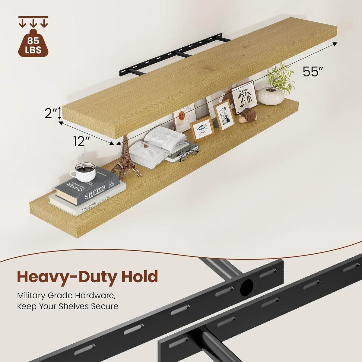 12 Inch Deep Floating Shelves 55 inch Long, 55 x 12 Wide Wall Shelves with Invisible Brackets