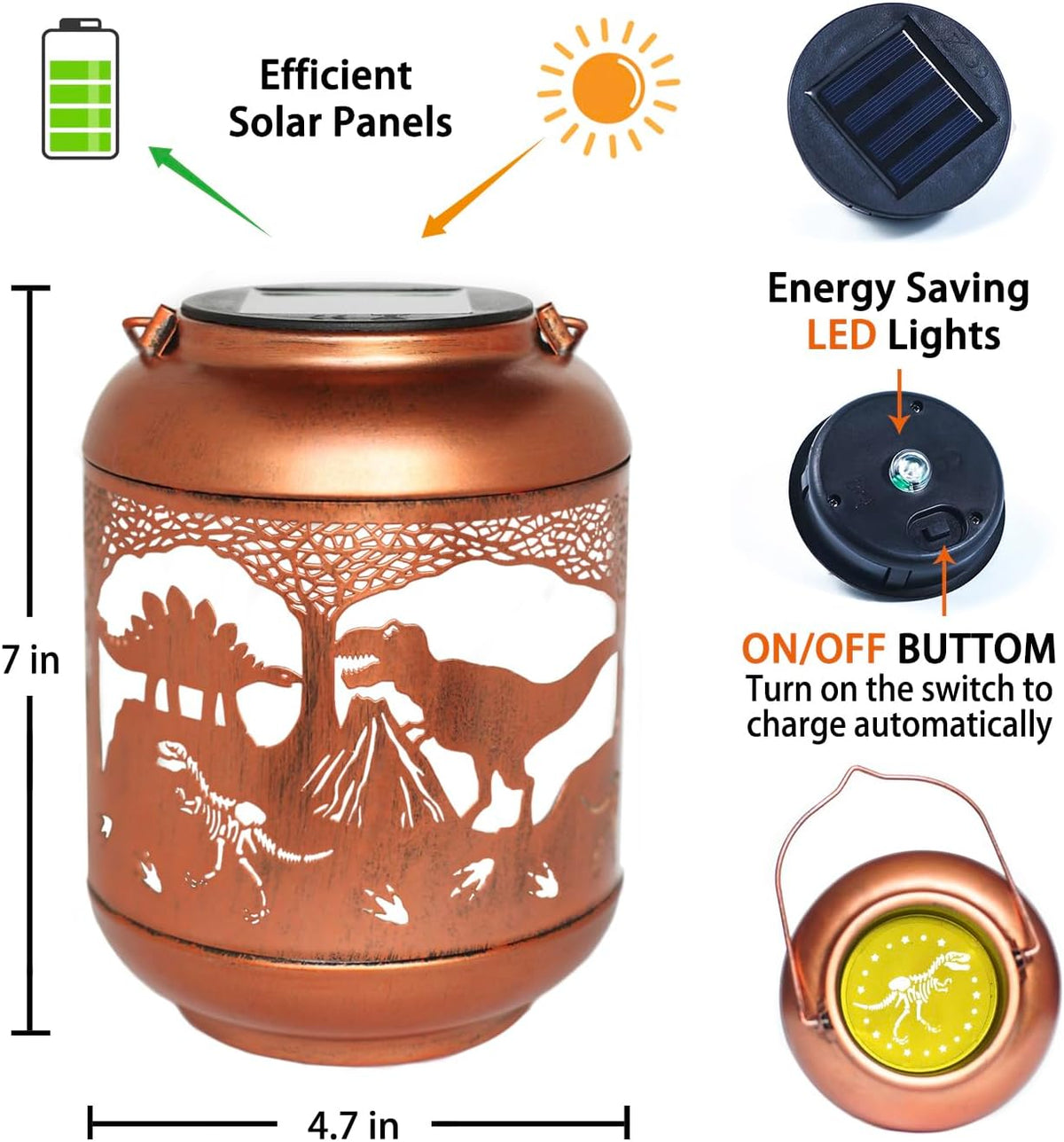 Dinosaur Solar Lanterns Outdoor Waterproof,Hanging Solar Lights Dinosaur Gifts for Women Men Metal