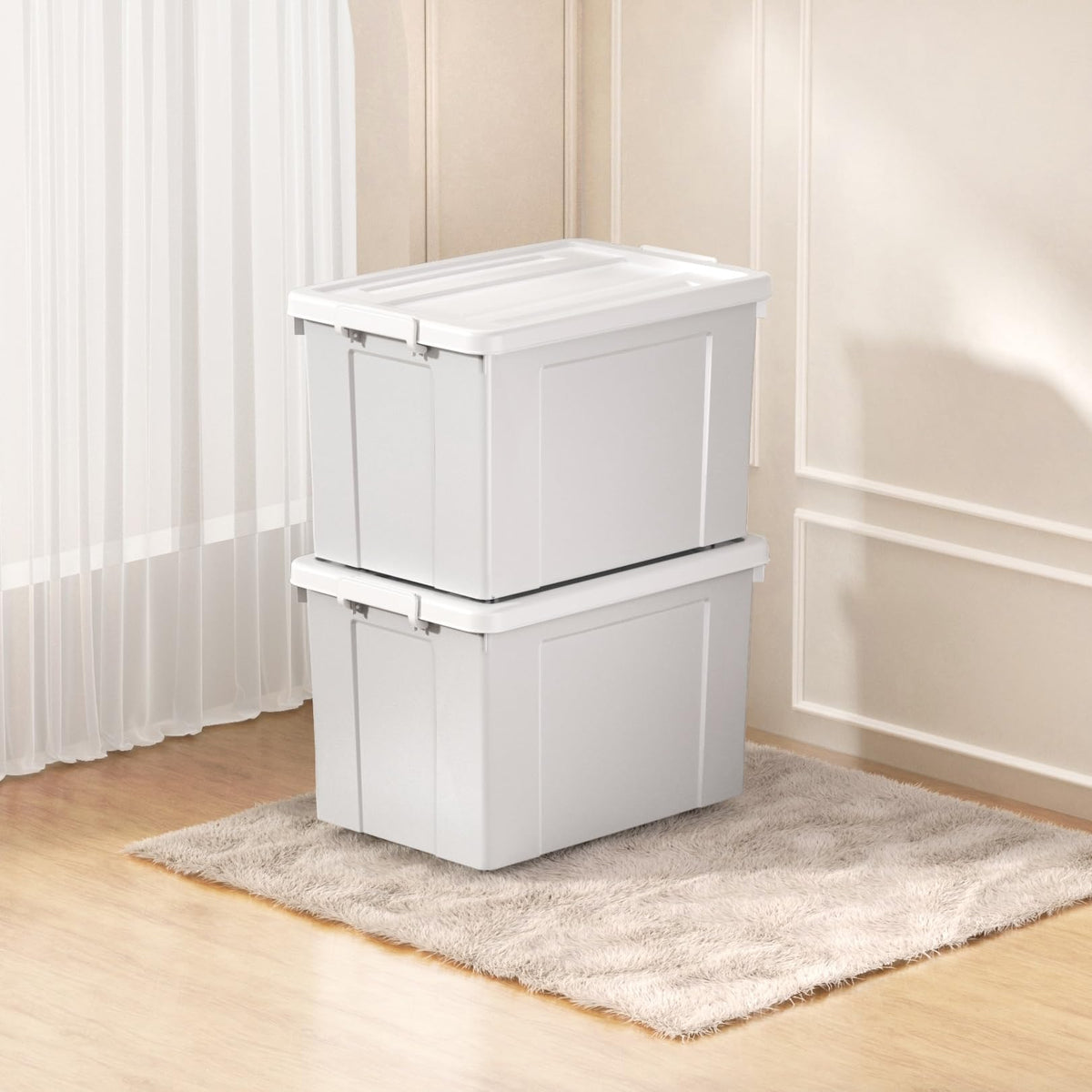 Cetomo Lidded Storage Bin with Handle, Tote Organizing Container with Wheels, Lid and Secure