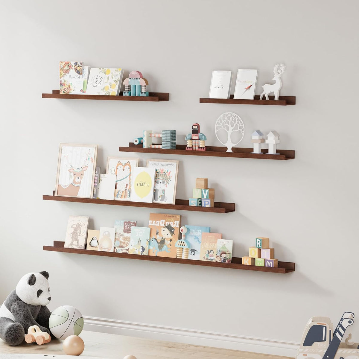 SAUMONIERES Picture Ledge Shelf Floating Book Shelves Set of 2 Wall Mounted Solid Wood for Bedroom