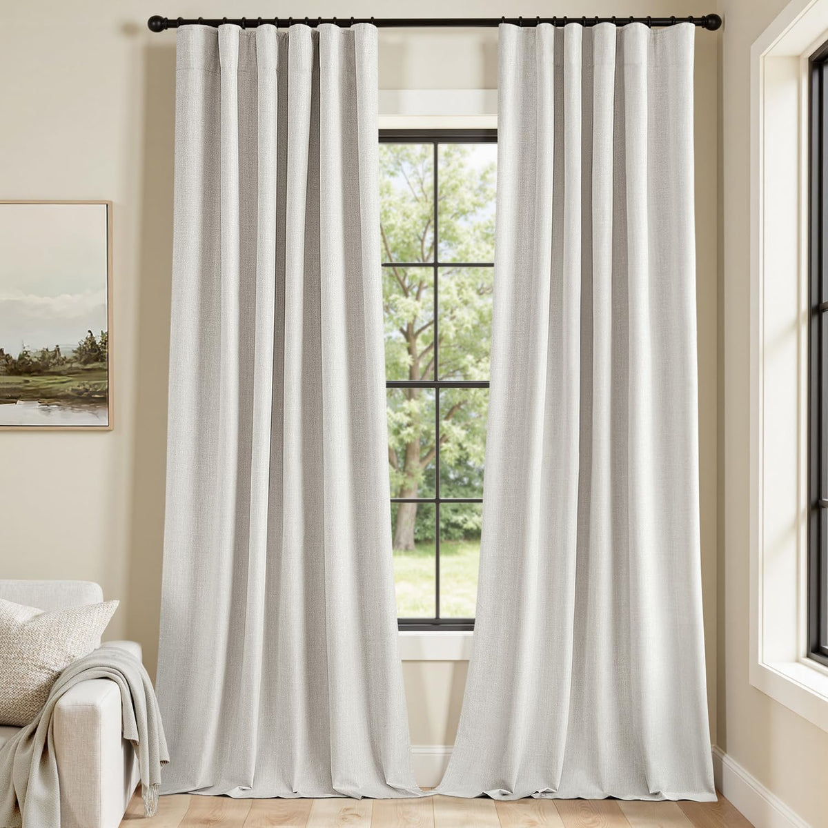 MIULEE 100% Blackout Curtains 90 Inch Long 2 Panels Set for Bedroom, Thick Faux Linen Black Out