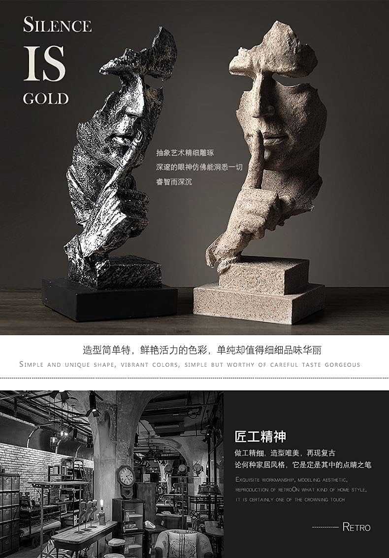 Silence is a Golden Statue Modern Mens Creative Office Home Room Decorations Sculpture Friends