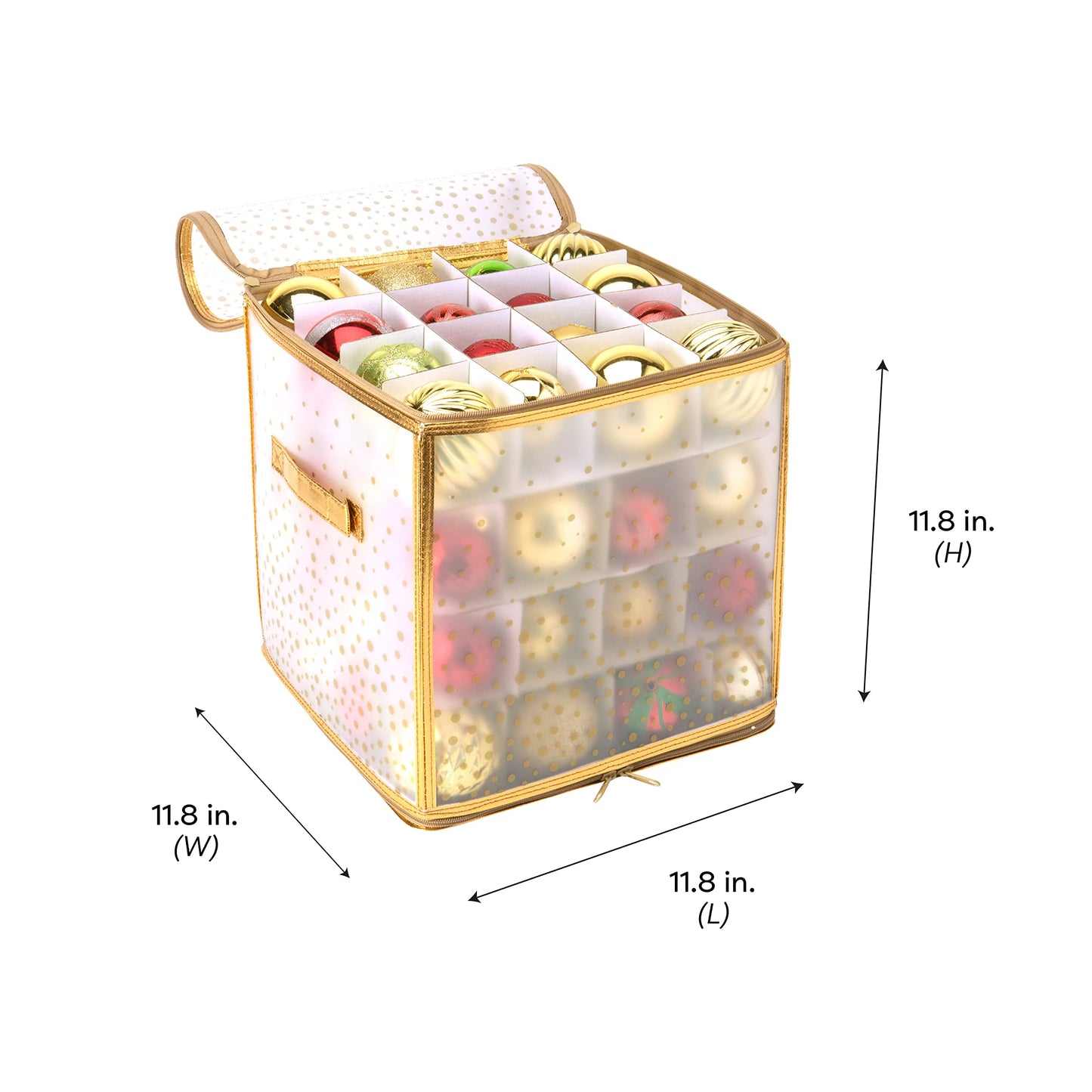 Simplify 64 Count Ornament Storage Box | Plastic | Decorative Organizer | Storage Bin | Gold | L12