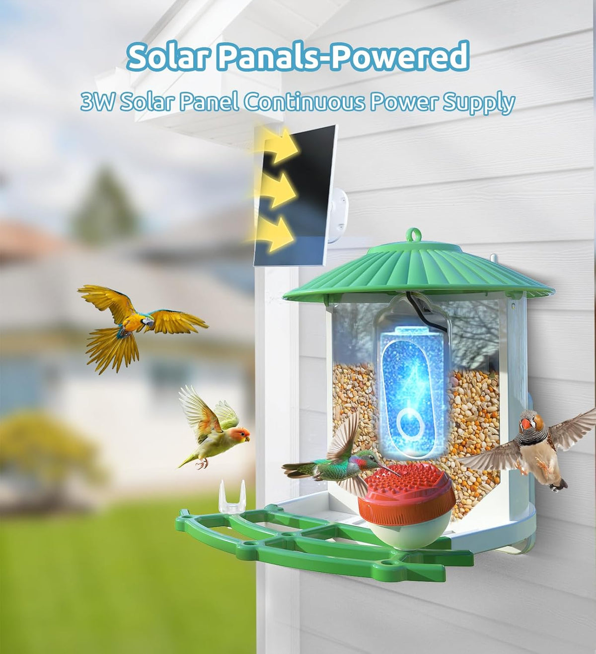 Bird Feeder with Camera, 2K HD AI Smart Identify BirdSpecies Video Camera with Solar Panel Outdoors