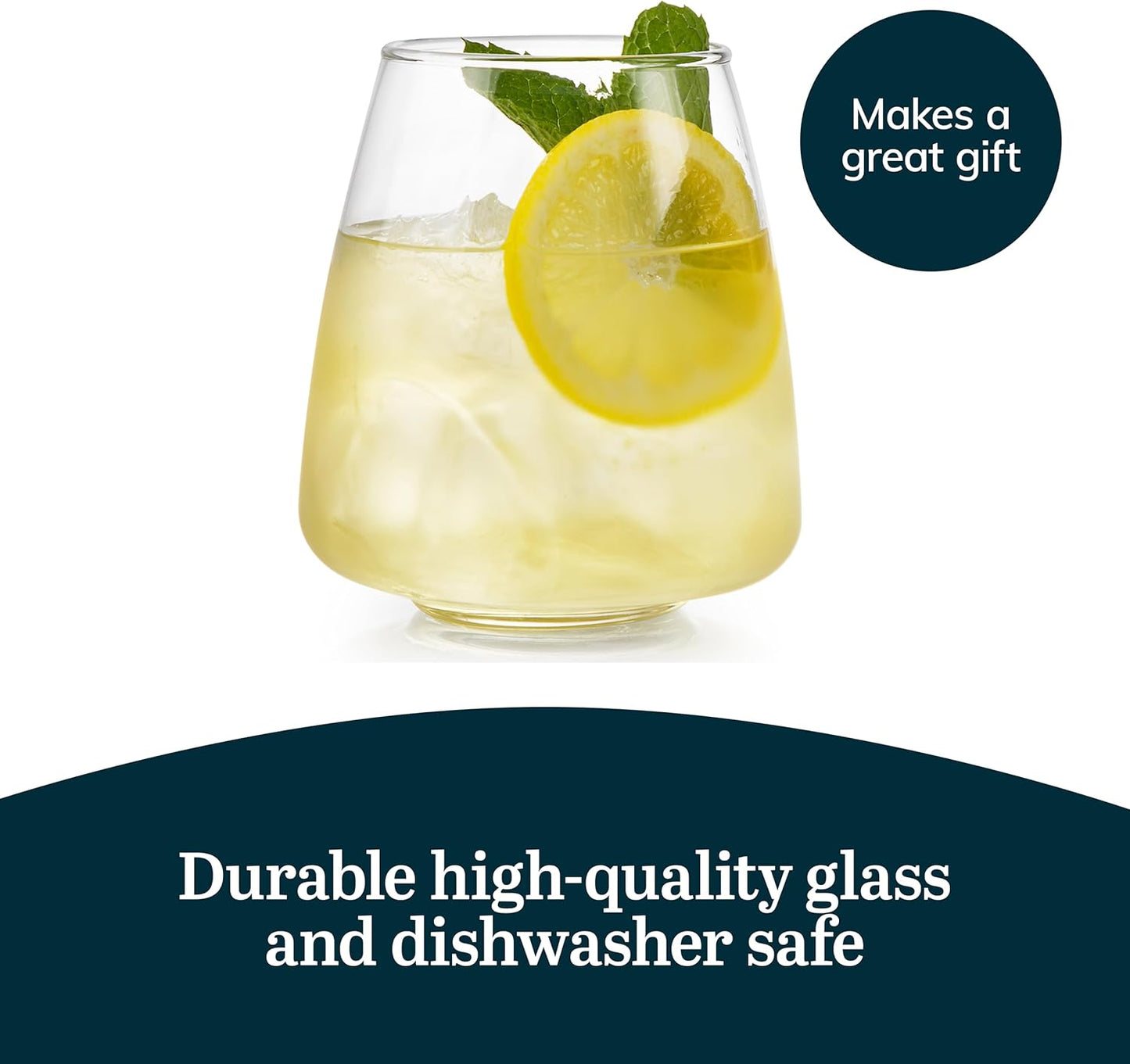 Libbey Stackable Stemless Wine Glasses Set of 6, Tapered Bulb Shaped All Purpose Wine Glass Set