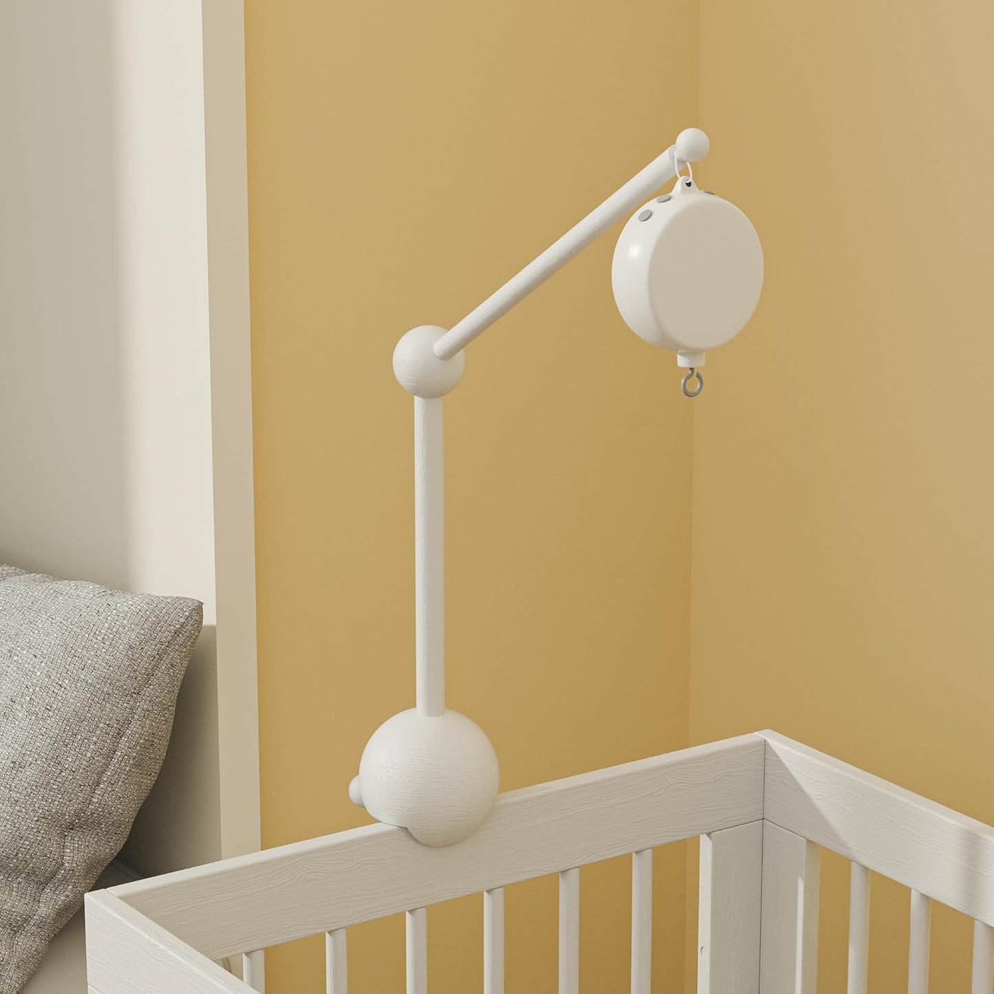 Crib Mobile Arm with Music Box,32.5 Inch White Crib Mobile Stand,Wooden Mobile Arm for Crib (2