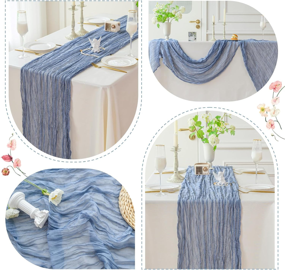 Sioloc 1 Pack Dusty Blue Cheesecloth Table Runner Fall Autumn Decor for Home 10ft Table Cloth for